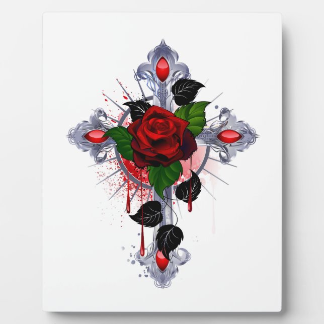 Silberkreuz mit Rote Rose Fotoplatte (Vorderseite)