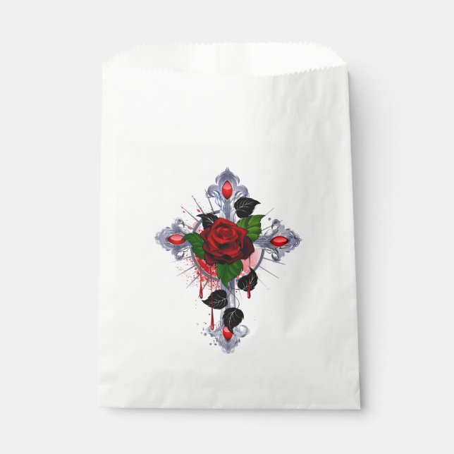 Silberkreuz mit Rote Rose Geschenktütchen (Vorderseite)