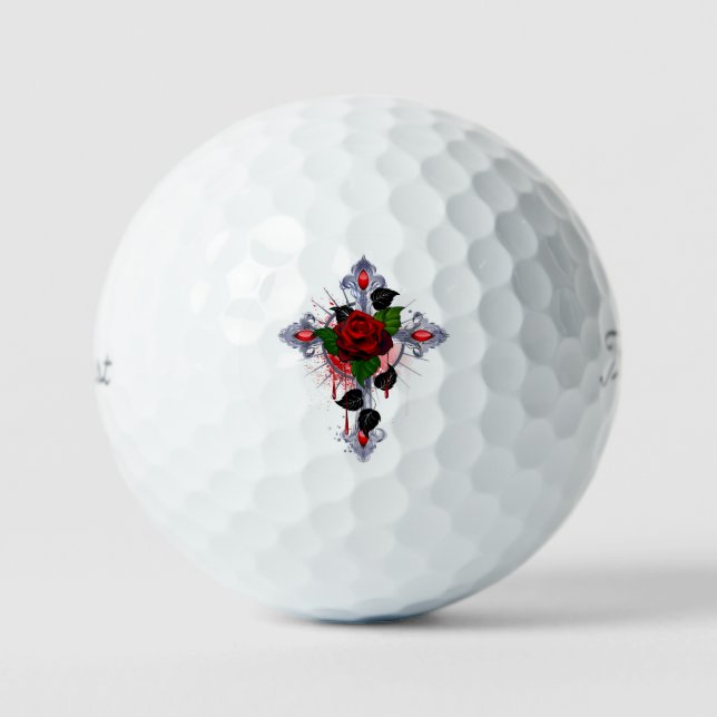 Silberkreuz mit Rote Rose Golfball (Vorderseite)