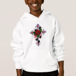 Silberkreuz mit Rote Rose Hoodie
