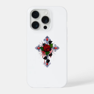 Silberkreuz mit Rote Rose iPhone 15 Pro Hülle