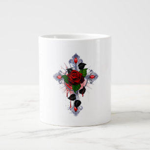 Silberkreuz mit Rote Rose Jumbo-Tasse
