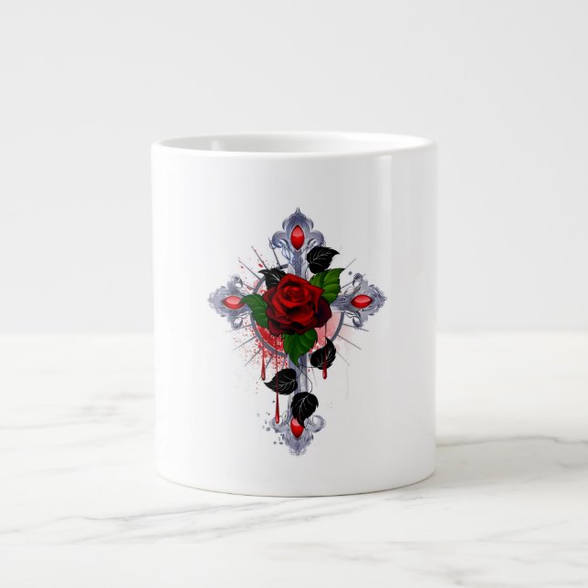 Silberkreuz mit Rote Rose Jumbo-Tasse (Vorderseite)
