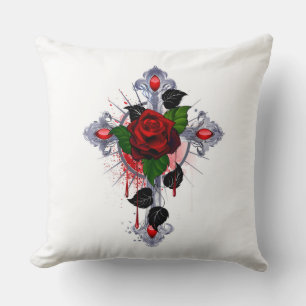 Silberkreuz mit Rote Rose Kissen