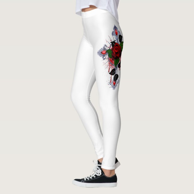 Silberkreuz mit Rote Rose Leggings (Links)