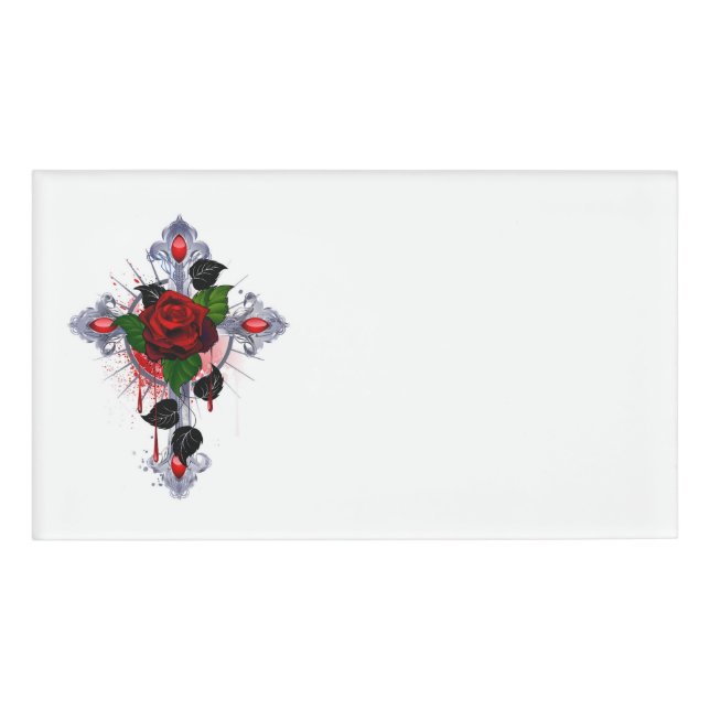 Silberkreuz mit Rote Rose Namenschild (Vorderseite)