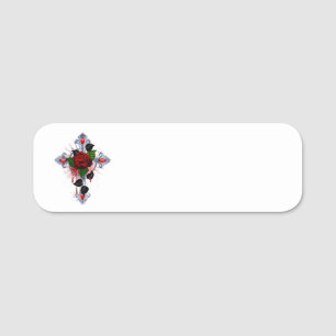 Silberkreuz mit Rote Rose Namensschild