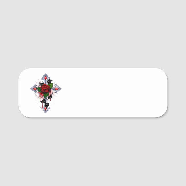 Silberkreuz mit Rote Rose Namensschild (Vorderseite)