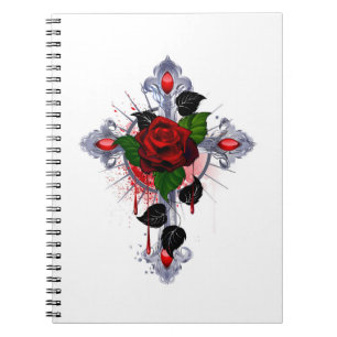 Silberkreuz mit Rote Rose Notizblock