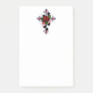 Silberkreuz mit Rote Rose Post-it Klebezettel