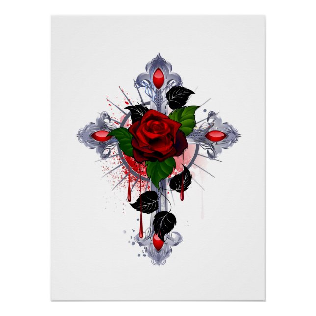 Silberkreuz mit Rote Rose Poster (Vorderseite)
