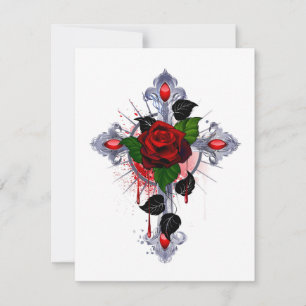 Silberkreuz mit Rote Rose RSVP Karte