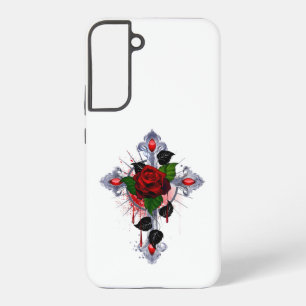 Silberkreuz mit Rote Rose Samsung Galaxy Hülle