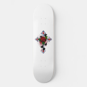 Silberkreuz mit Rote Rose Skateboard