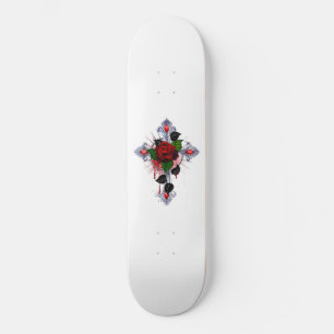 Silberkreuz mit Rote Rose Skateboard
