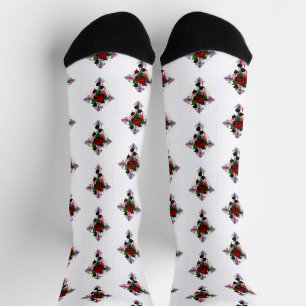 Silberkreuz mit Rote Rose Socken