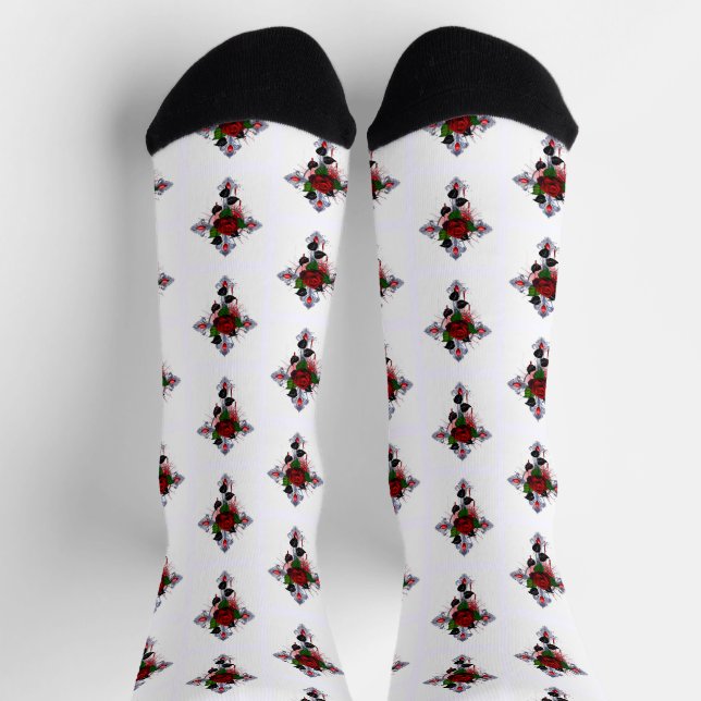 Silberkreuz mit Rote Rose Socken (Oben)