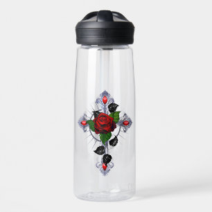 Silberkreuz mit Rote Rose Trinkflasche