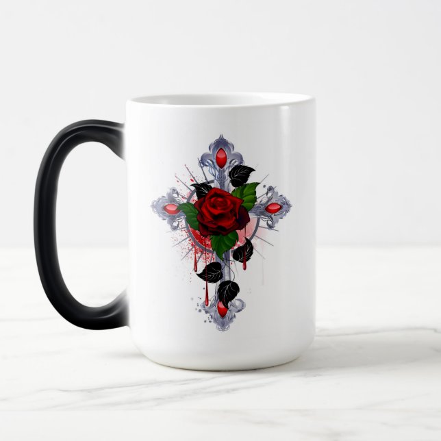 Silberkreuz mit Rote Rose Verwandlungstasse (Links)