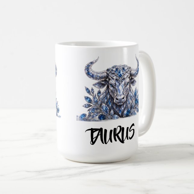 Silberkristall Stier Sternzeichen Kaffeetasse (VorderseiteRechts)