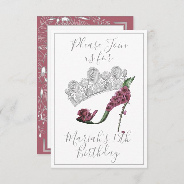 Silberkrone, Blumenhaie High Heel Schuhe Einladung (Vorne/Hinten)