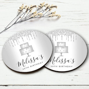 Silberkuchen Glitzer Tropfen elegant gurt Party Runder Pappuntersetzer