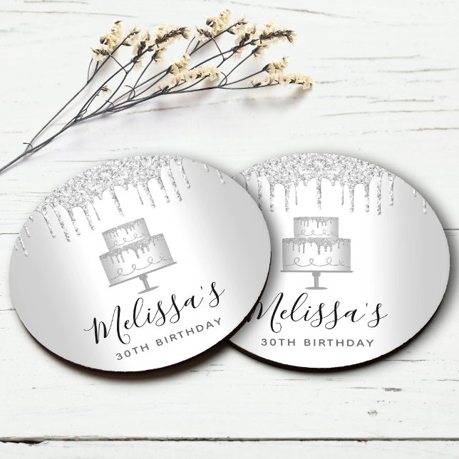 Silberkuchen Glitzer Tropfen elegant gurt Party Runder Pappuntersetzer (Von Creator hochgeladen)