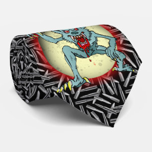 Silberkugeln, grauer Werwolf Vollmond Halloween Krawatte