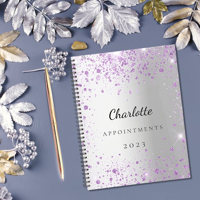 Silberlavender violet Glitzer Name 2026 Planer (Von Creator hochgeladen)