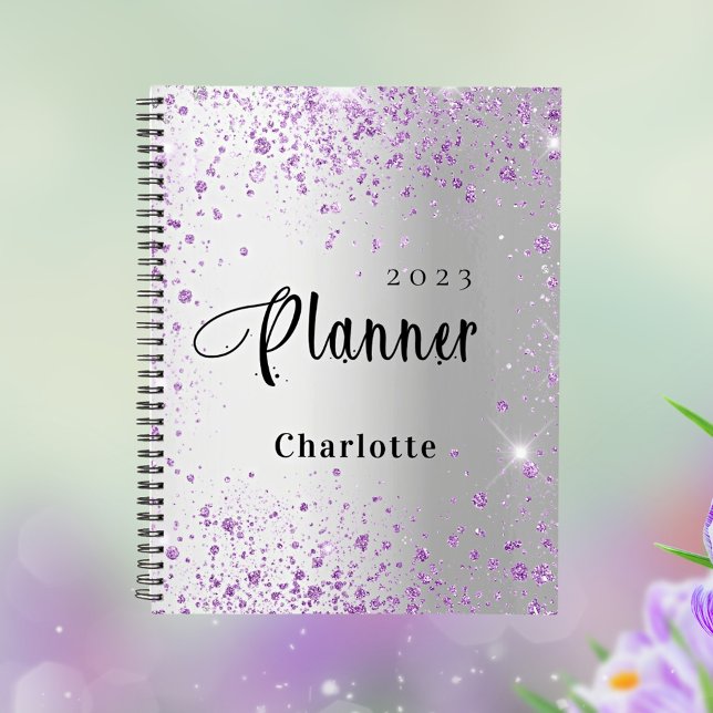 Silberlavender violet Glitzer Name 2026 Planer (Von Creator hochgeladen)