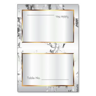 Silbermarmor, Gold und Weiß - Tafelkarten Tischnummer