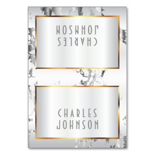 Silbermarmor, Gold und Weißseil - Platzkarten Tischnummer