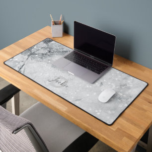 Silbermarmor und Glitzer Muster Mit Monogramm Schreibtischunterlage