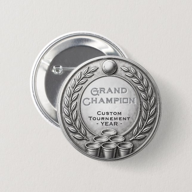 Silbermedaille Beer Pong Turniermeisterschaft Button (Vorne & Hinten)