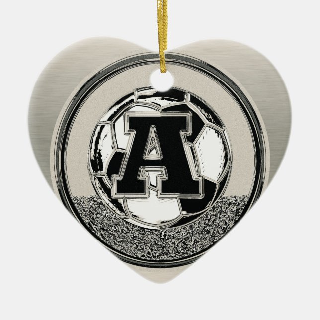 Silbermedaille für Fußball-Monogramm Letter A Keramikornament (Vorne)