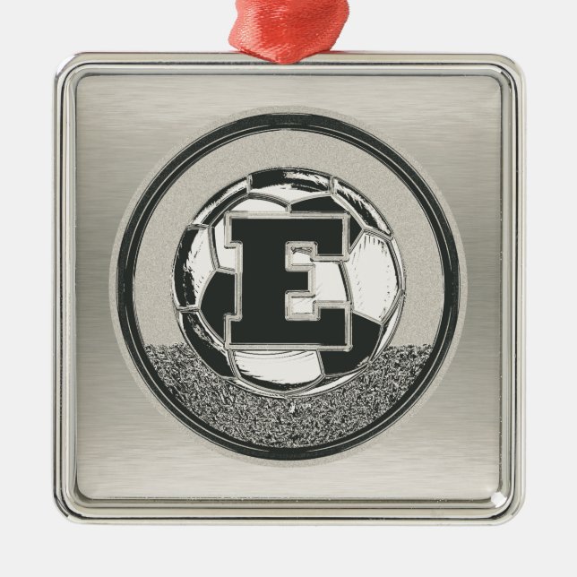 Silbermedaille-Fußball-Monogramm-Buchstabe E Silbernes Ornament (Vorne)
