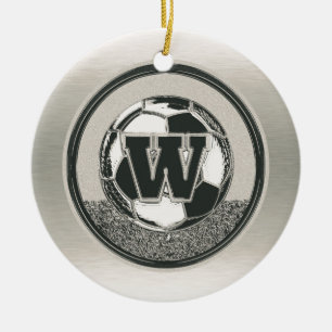 Silbermedaille-Fußball-Monogramm-Buchstabe W Keramik Ornament