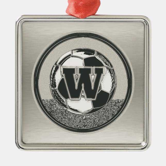 Silbermedaille-Fußball-Monogramm-Buchstabe W Ornament Aus Metall (Vorne)