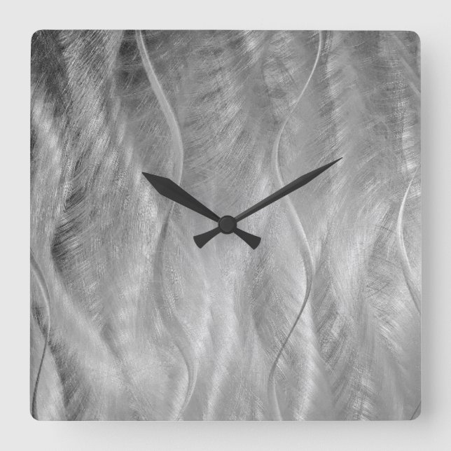 Silbermetall Abstrakt Quadratische Wanduhr (Vorderseite)
