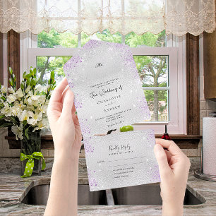 Silbermetall Glitzer lila Hochzeit All In One Einladung