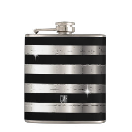 Silbermetall und schwarzer Streifen | DIY Monogram Flachmann