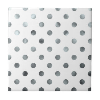 Silbermetalle Imitat Foil Polka Dot White Fliese
