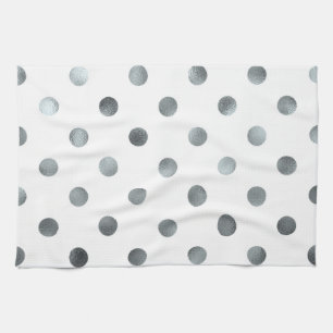 Silbermetalle Imitat Foil Polka Dot White Geschirrtuch