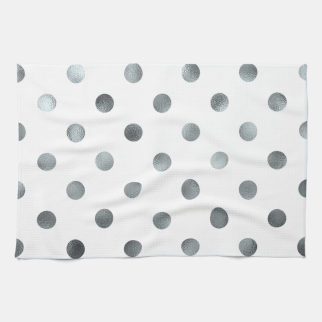 Silbermetalle Imitat Foil Polka Dot White Geschirrtuch (Horizontal)