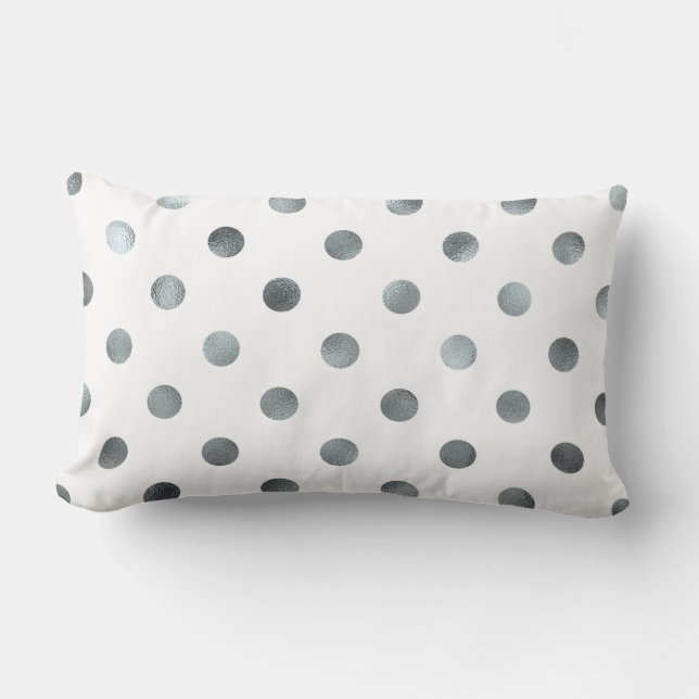 Silbermetalle Imitat Foil Polka Dot White Lendenkissen (Vorderseite)