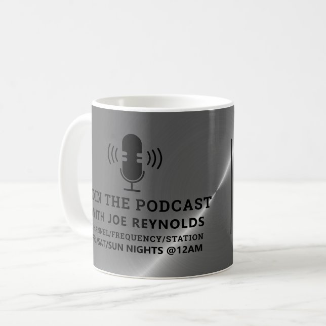 Silbermetalleffekt, Podcaster, Podcast-Werbung Kaffeetasse (Vorderseite Links)