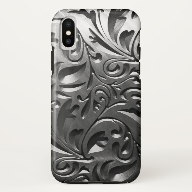 Silbermetallgravur aus abstraktem Graustahl Case-Mate iPhone Hülle (Rückseite)