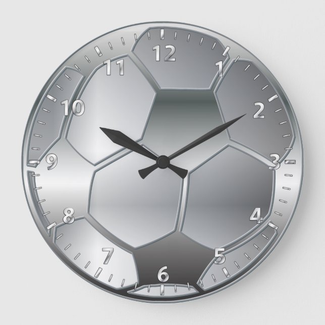 Silbermetallischer Effekt Fußball Star Große Wanduhr (Vorderseite)
