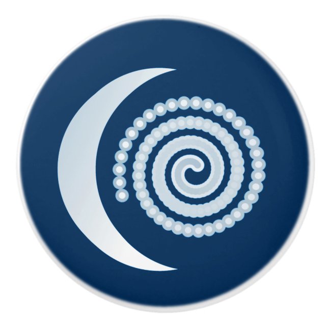 Silbermond-Spirale auf Marineblau Keramikknauf (Vorderseite)