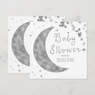 Silbermond & Sterne Baby Shower Weiße Einladungen